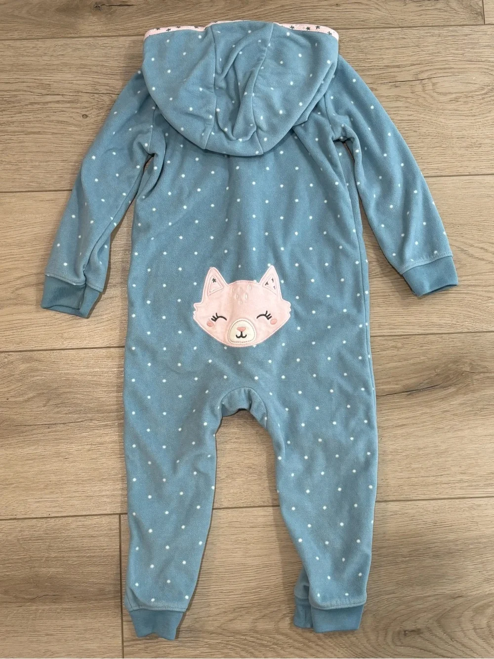 Carter's Fleece Blue Polka Dot Hooded One-Piece for Kids